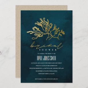GOLD NAVY UNDERWATER SEAWEED BRIDAL SHOWER INVITE