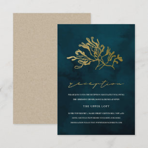 GOLD NAVY UNDERWATER SEAWEED WEDDING RECEPTION ENCLOSURE CARD
