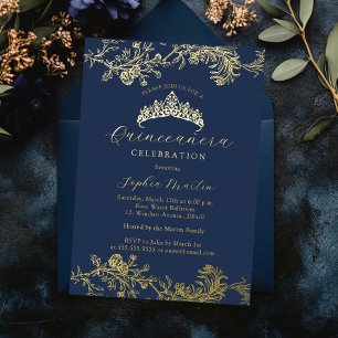 Gold Navy Vintage Elegant Quinceanera