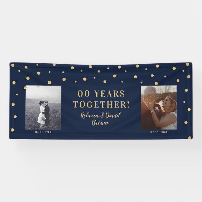 Gold & Navy | Wedding Anniversary Party Banner (Horizontal)