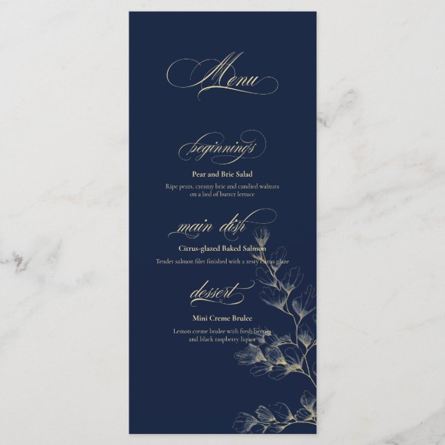 Gold & Navy Wedding Menu (Front)