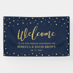 Gold & Navy Welcome Wedding Anniversary Party Banner