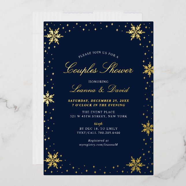 Gold & Navy Winter Snow Couples Wedding Shower (Envelope)