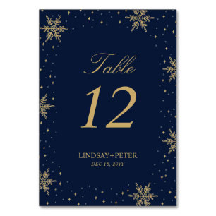 Gold & Navy Winter Snowflakes Wedding Shower Table Number