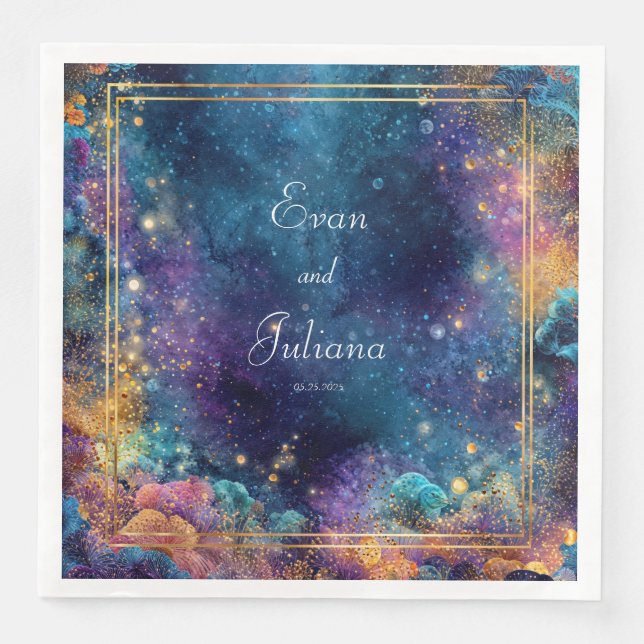 Gold Nebula Cosmic Fireworks Vibrant Galaxy Napkin (Front)