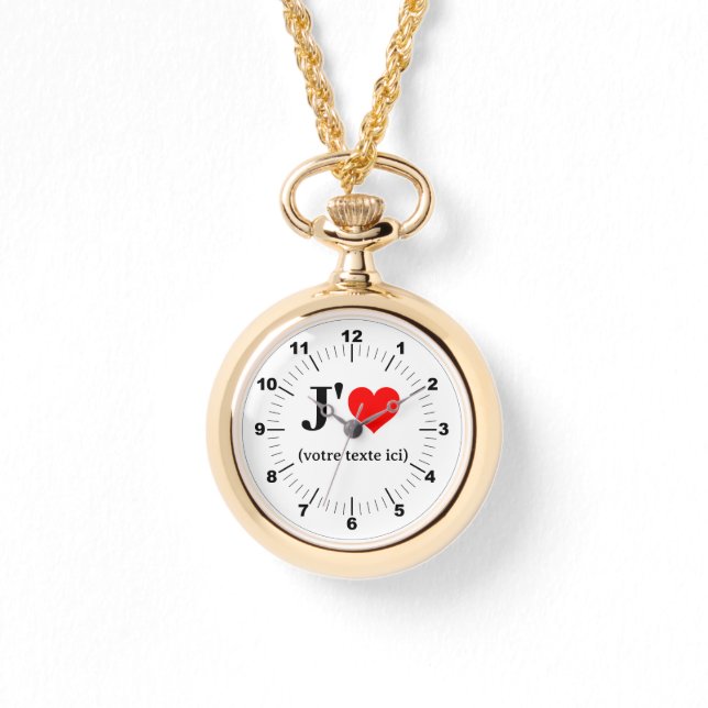 Gold Necklace Watch - Custom I Heart (Front)