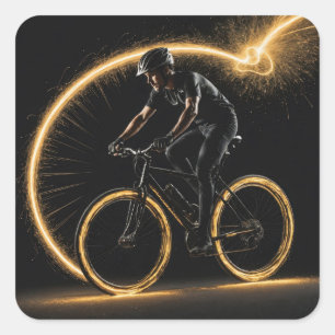 Gold Neon Bicycle Square Sticker