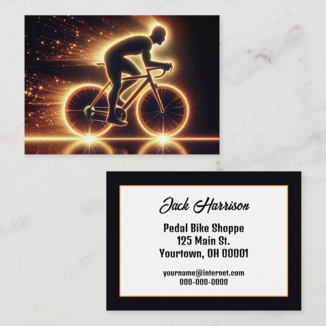 Gold Neon Bicyclist Business Card (Front/Back)