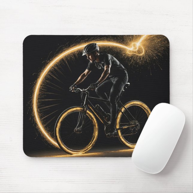 Gold Neon Cyclist Mouse Mat (With Mouse)