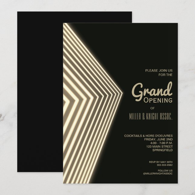 Gold Neon Grand Opening Business Invitation (Front/Back)