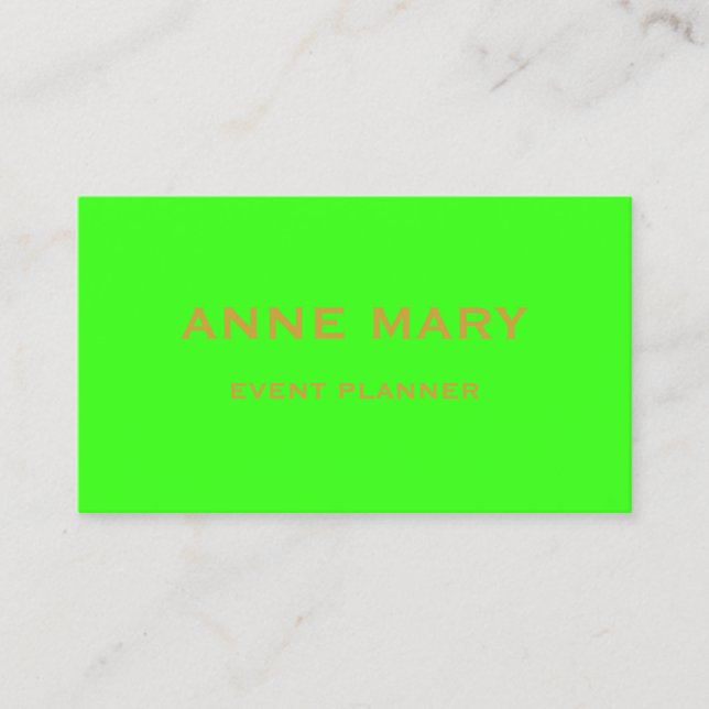Gold Neon Green Elegant Wedding Event Planner Business Card (Front)