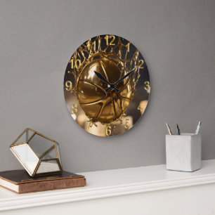 Gold Netball In A Gold Netball Net, Large Clock