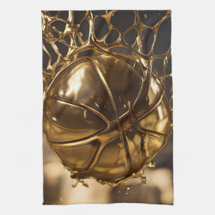 Gold Netball In A Gold Netball Net, Tea Towel