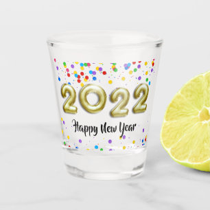 Gold New Year 2022 Balloons Colourful Confetti Shot Glass