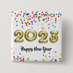 Gold New Year 2023 Balloons Colourful Confetti 15 Cm Square Badge