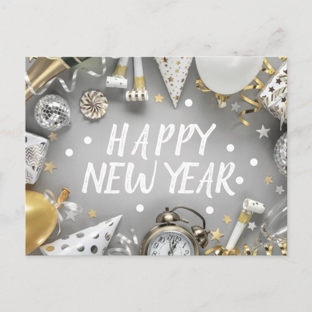 Gold New Year Party New Years Day Clipart Postcard (Front)
