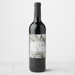 Gold New Year Party New Years Day Clipart Wine Label