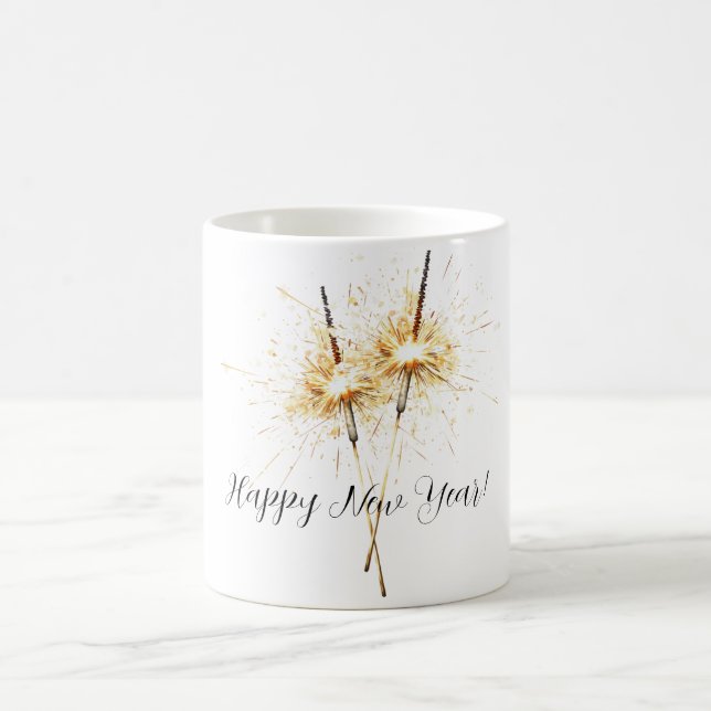 Gold New Year's Eve Day Celebration Sparklers Coffee Mug (Center)