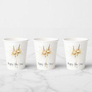 Gold New Year's Eve Day Celebration Sparklers Paper Cups