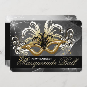Gold New Years Eve Masquerade Ball Invitation