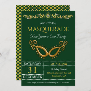 Gold New Year's Eve Masquerade Party Invitation