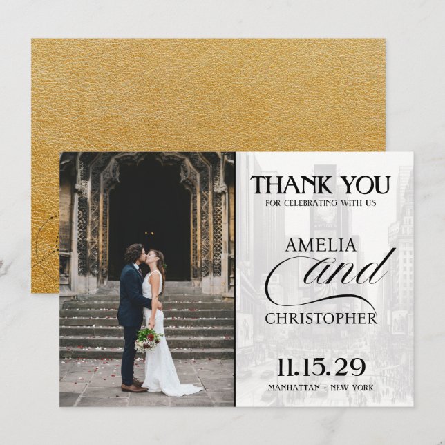 Gold New York City Passport Thank You Card (Front/Back)