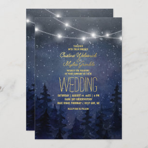 Gold Night Sky Forest Wedding   String Lights Invitation
