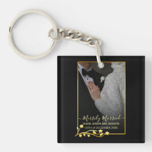 Gold Night Stars Frame Christmas Wedding Photo Key Ring