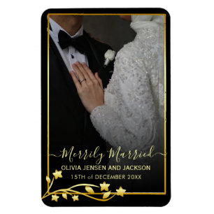 Gold Night Stars Frame Christmas Wedding Photo Magnet