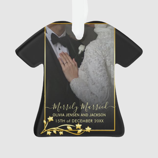 Gold Night Stars Frame Christmas Wedding Photo Ornament (Front)