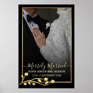 Gold Night Stars Frame Christmas Wedding Photo Poster