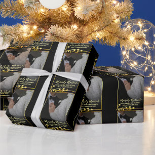 Gold Night Stars Frame Christmas Wedding Photo Wrapping Paper