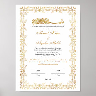 Gold Nikkah Certificate for Muslim Islamic Wedding Poster