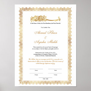 Gold Nikkah Certificate for Muslim Islamic Wedding Poster