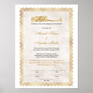 Gold Nikkah Certificate for Muslim Islamic Wedding Poster