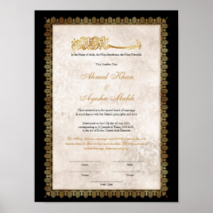 Gold Nikkah Certificate for Muslim Islamic Wedding Poster
