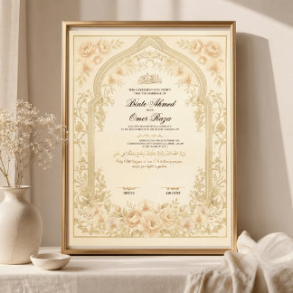 Gold Nikkah Contract Digital Wedding Certificate Poster