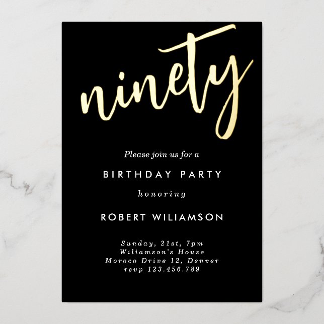 Gold ninety birthday invitation (Front)