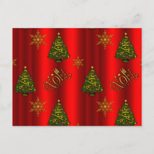 Gold Noel and Christmas Trees Red Holiday Postcard