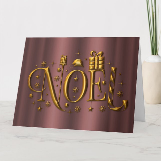 Gold Noel and Rose Gold Christmas Card (Front)