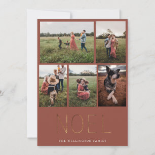 Gold NOEL Modern Photo Collage Holiday Card   Red
