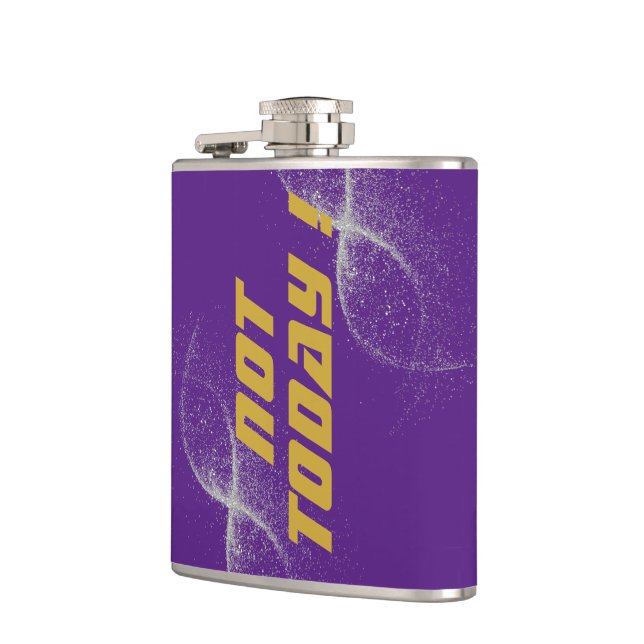 Gold "NOT TODAY!" with Silver Glitter on Purple |  Hip Flask (Left)