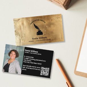 Gold Notary Public Loan Signing Photo QR Code Business Card