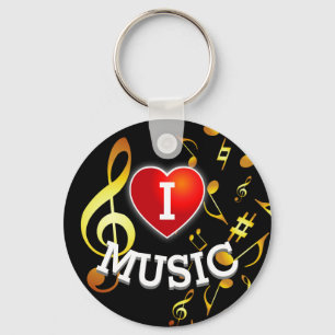 (GOLD NOTES) I Love (Heart) Music Key Ring