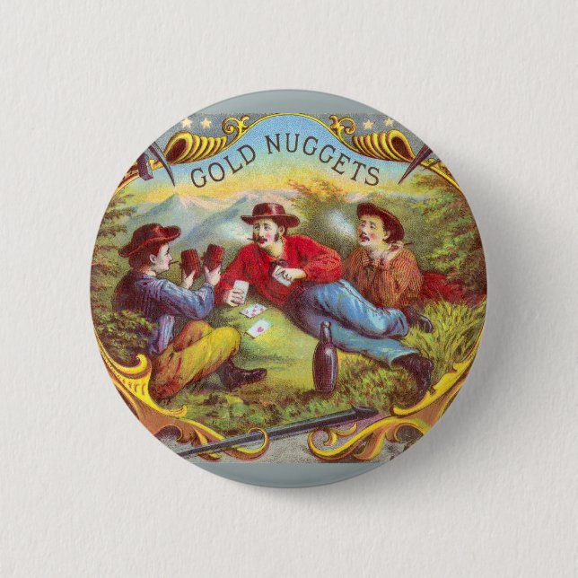Gold Nuggets Antique Cigar Label  6 Cm Round Badge (Front)