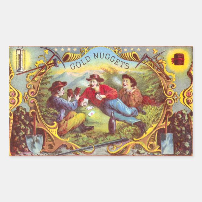 Gold Nuggets: Antique Cigar Label Wild West Art (Front)