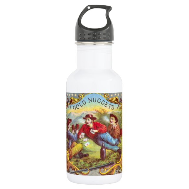 Gold Nuggets: Antique Cigar Label Wild West Art 532 Ml Water Bottle (Front)