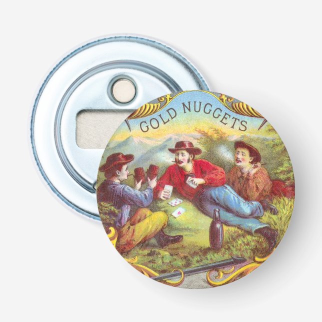 Gold Nuggets: Antique Cigar Label Wild West Art Bottle Opener (Front)