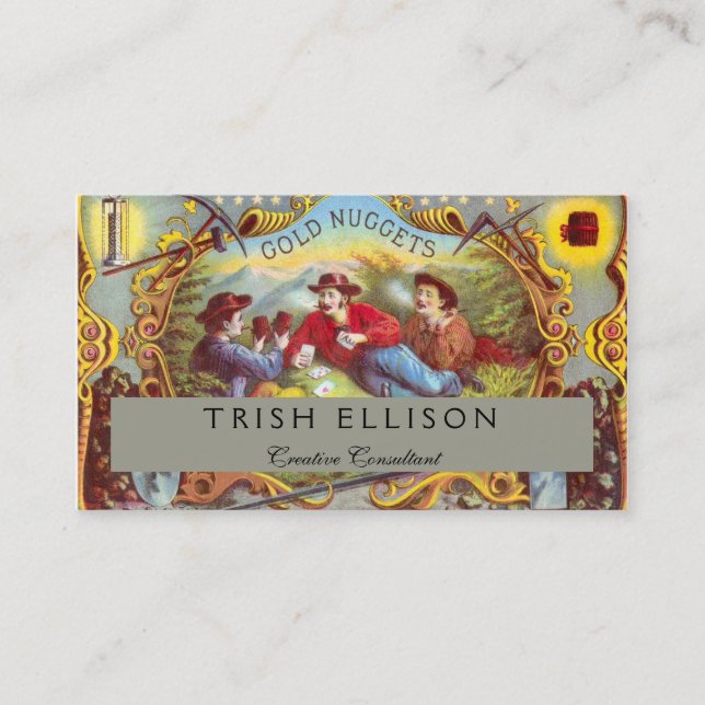 Gold Nuggets: Antique Cigar Label Wild West Art Business Card (Front)