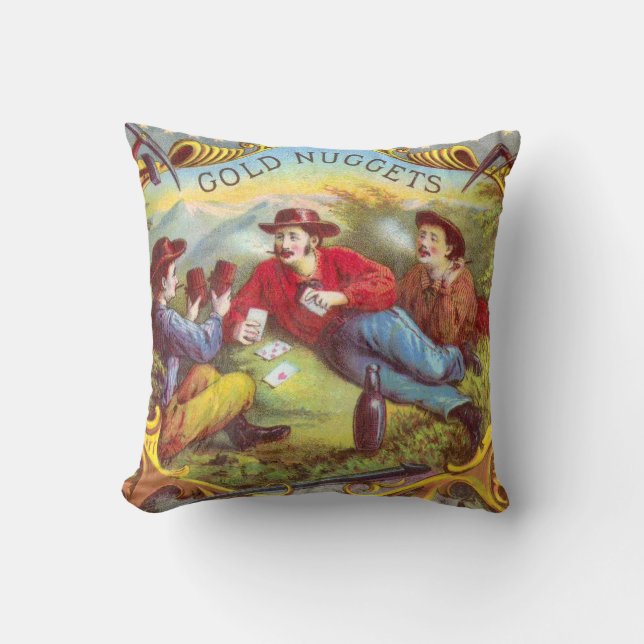 Gold Nuggets: Antique Cigar Label Wild West Art Cushion (Front)